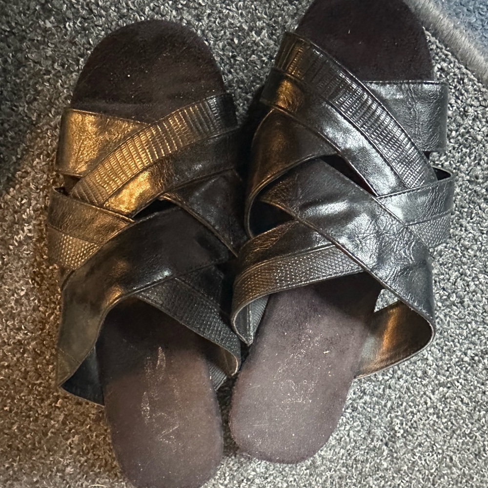 A2 Black Crisscross Slide Sandals